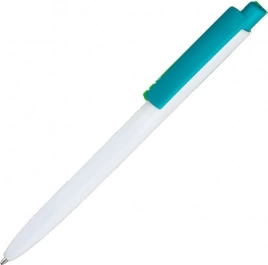 Ручка пластиковая шариковая Vivapens POLO, белая с бирюзовой