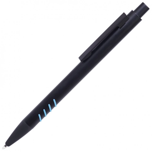Ручка металлическая шариковая B1 Tatoo, чёрная с голубым фото 1