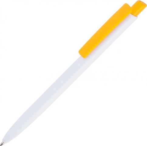 Ручка пластиковая шариковая Vivapens POLO, белая с жёлтым фото 1