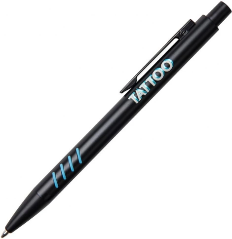 Ручка металлическая шариковая B1 Tatoo, чёрная с голубым фото 2