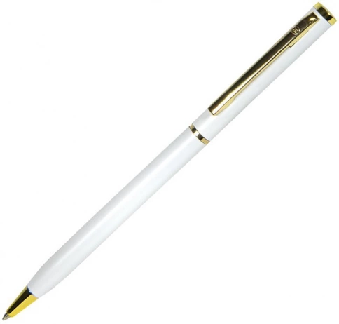 Ручка металлическая шариковая B1 Slim Gold, белая с золотистым фото 1