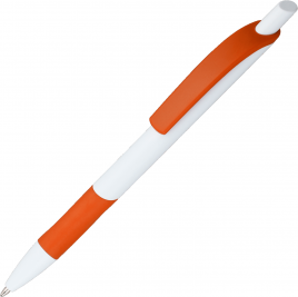 Ручка пластиковая шариковая Vivapens Kleo, с резинкой, белая с оранжевым