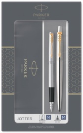 Набор Parker Jotter Core FK691 (2093257) Stainless Steel GT ручка перьевая, ручка шариковая подар.кор.