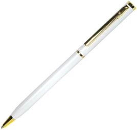 Ручка металлическая шариковая B1 Slim Gold, белая с золотистым