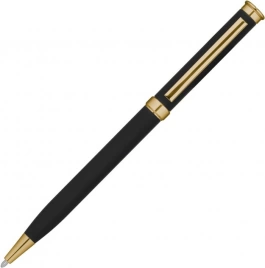 Ручка металлическая шариковая Vivapens METEOR SOFT MIRROR GOLD, чёрная с золотистым