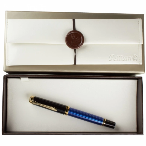 Ручка перьевая Pelikan Souveraen M 400 (PL994947) Black Blue GT M перо золото 14K покрытое родием подар.кор. фото 5