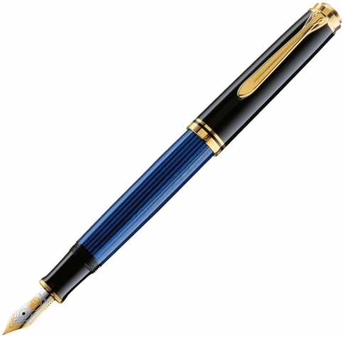 Ручка перьевая Pelikan Souveraen M 400 (PL994947) Black Blue GT M перо золото 14K покрытое родием подар.кор. фото 1