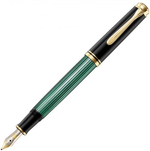 Ручка перьевая Pelikan Souveraen M 400 (PL994855) Black Green GT F перо золото 14K покрытое родием подар.кор. фото 1