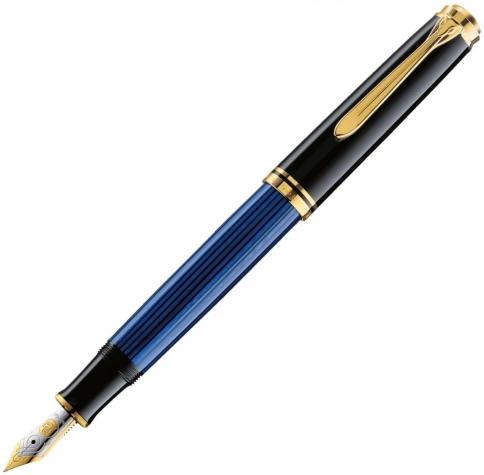 Ручка перьевая Pelikan Souveraen M 600 (PL995324) Black Blue GT M перо золото 14K покрытое родием подар.кор. фото 1