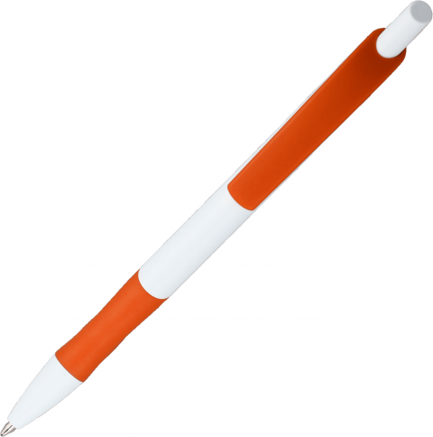 Ручка пластиковая шариковая Vivapens Kleo, с резинкой, белая с оранжевым фото 3