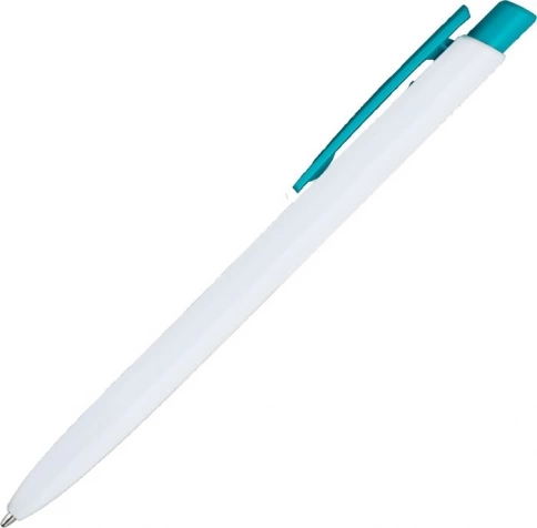 Ручка пластиковая шариковая Vivapens POLO, белая с бирюзовой фото 2