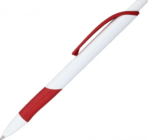 Ручка пластиковая шариковая Vivapens Kleo, с резинкой, белая с красным фото 4