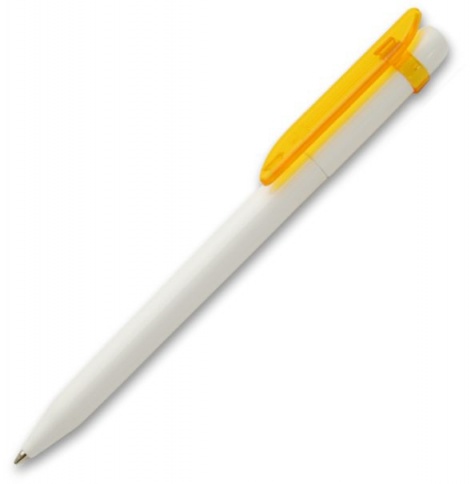 Ручка пластиковая шариковая Grant Arrow Classic Transparent , белая с жёлтым фото 1