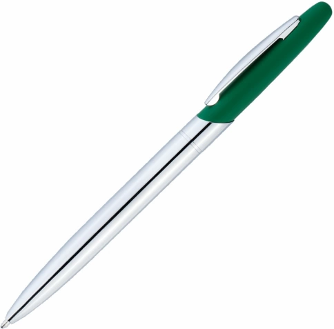 Ручка металлическая шариковая Vivapens Aris Soft, серебристая с зелёным фото 1