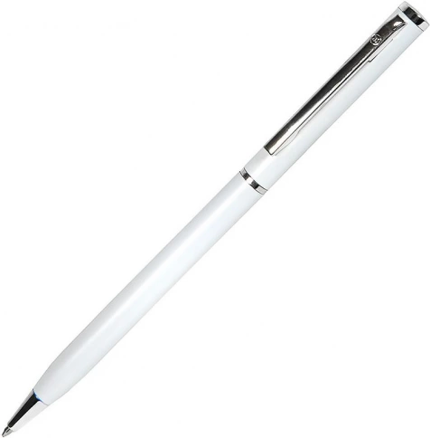 Ручка металлическая шариковая B1 Slim Silver, белая с серебристым фото 1