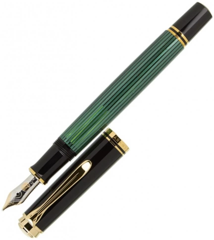 Ручка перьевая Pelikan Souveraen M 400 (PL994855) Black Green GT F перо золото 14K покрытое родием подар.кор. фото 3