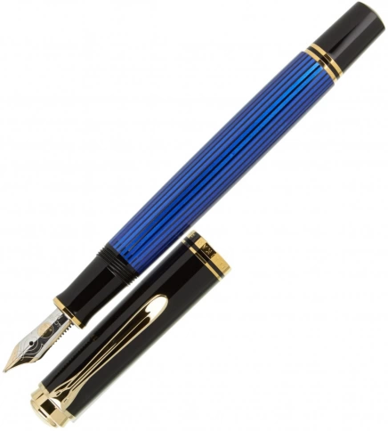 Ручка перьевая Pelikan Souveraen M 400 (PL994947) Black Blue GT M перо золото 14K покрытое родием подар.кор. фото 3